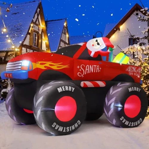 GOOSH 7.5 FT Long Christmas Inflatables Monster Truck Outdoor Decorations Blow Up Yard Santa Claus w 07