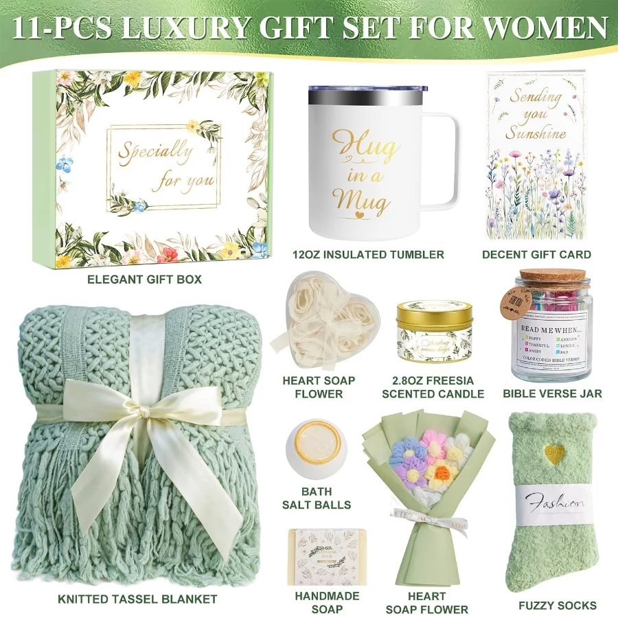 Gift Baskets for Women, 11 PCS Unique Birthday Gifts for Women, Self Care Gift Baskets, Thank You, G - 02 Gift Baskets for Women 11 PCS Unique Birthday Gifts for Women Self Care Gift Baskets Thank You G 02