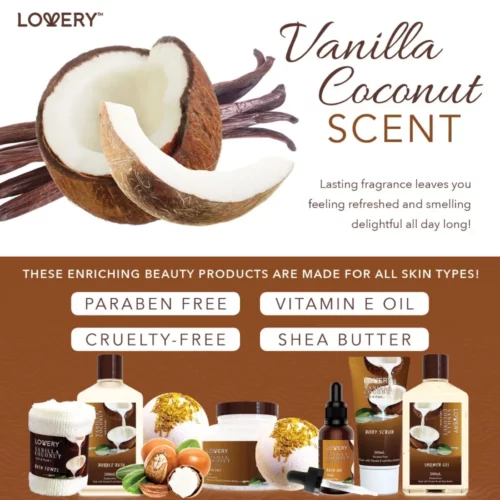 Gifts For Women Gift Basket for Women– 9 Piece Set of Vanilla Coconut Home Spa Set Includes Fragran 04