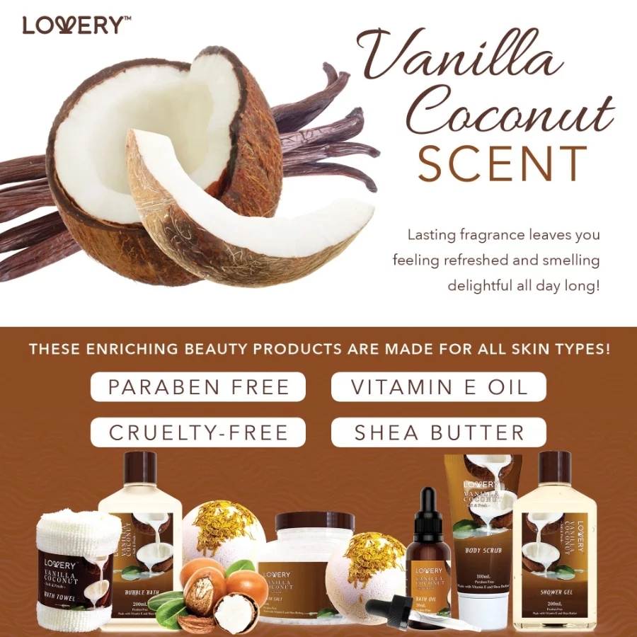 Gifts For Women Gift Basket for Women– 9 Piece Set of Vanilla Coconut Home Spa Set, Includes Fragran - 04 Gifts For Women Gift Basket for Women– 9 Piece Set of Vanilla Coconut Home Spa Set Includes Fragran 04