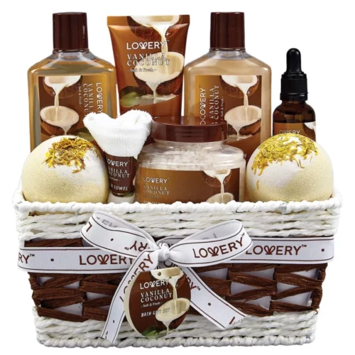 Gifts For Women Gift Basket for Women– 9 Piece Set of Vanilla Coconut Home Spa Set Includes Fragran 07