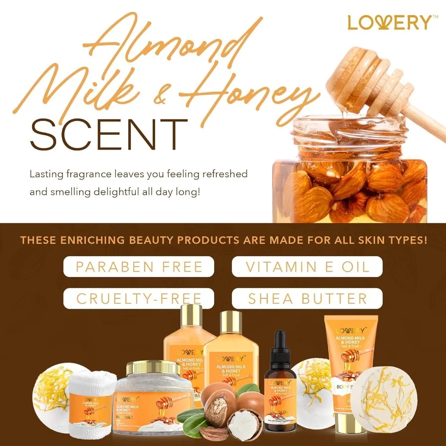 Gifts for Women Gift Basket for Women - 10 Pc Almond Milk & Honey Beauty & Personal Care Set - Home - 05 Gifts for Women Gift Basket for Women 10 Pc Almond Milk Honey Beauty Personal Care Set Home 05