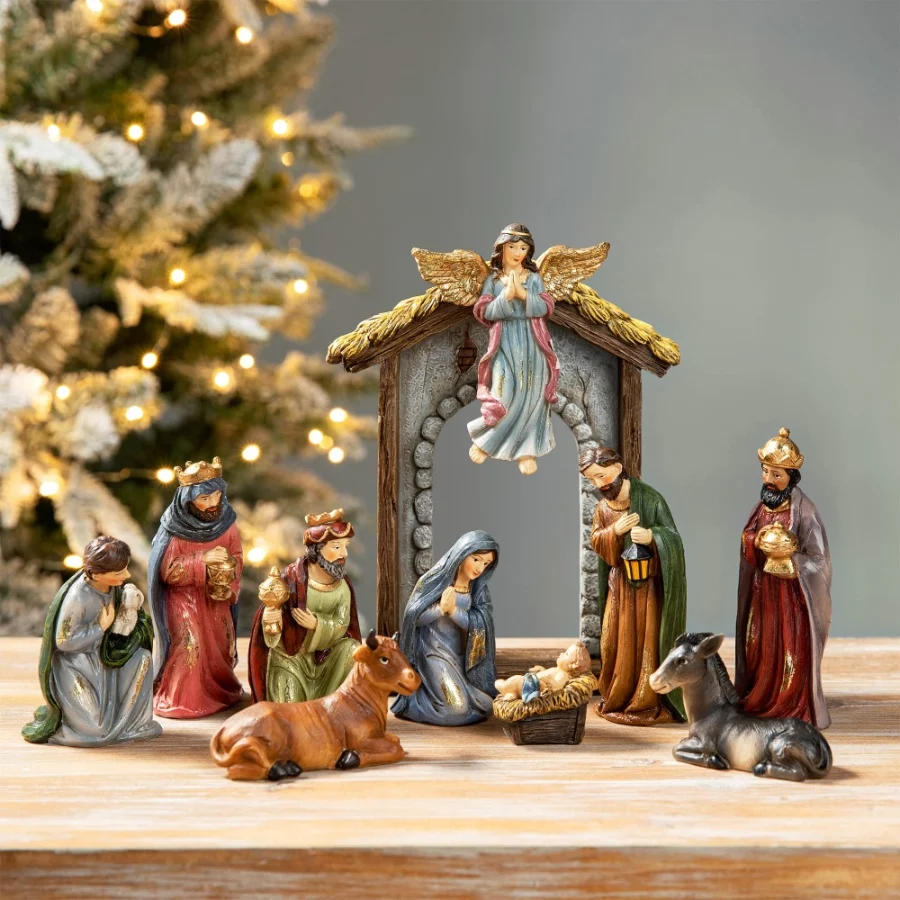 Glitzhome 11Pcs Resin Nativity Figurines Set Christmas Nativity Set Tabletop Scenes Decor, Christian - 09 Glitzhome 11Pcs Resin Nativity Figurines Set Christmas Nativity Set Tabletop Scenes Decor Christian 09