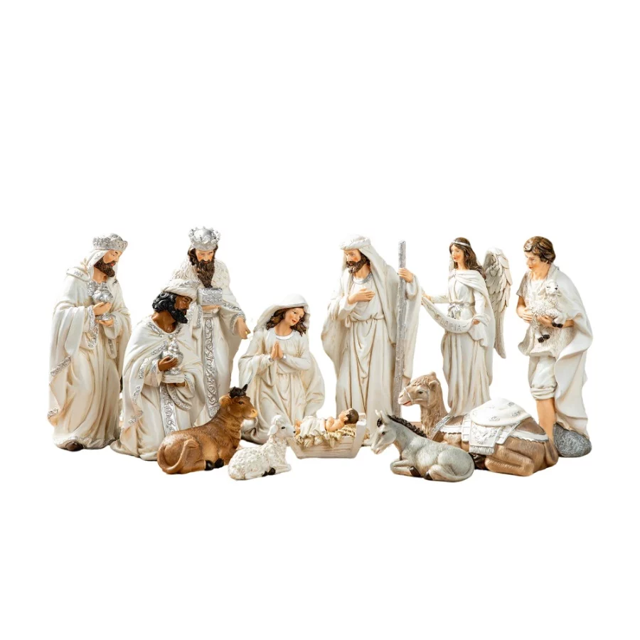 Glitzhome Set of 12 Nativity Figurine Sets for Christmas Indoor Decorations White Nativity Tabletop - 08 Glitzhome Set of 12 Nativity Figurine Sets for Christmas Indoor Decorations White Nativity Tabletop 08