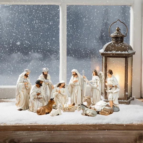 Glitzhome 12 Piece Nativity Set, White Indoor Decorations, Perfect Christmas Tabletop Scenes And Christian Collectibles