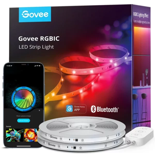 Govee 65.6FT RGBIC Smart LED Strip Lights, Bluetooth App Controlled Multi-Color Changing Lights for Bedroom, Home, Gaming Room, Party Decor