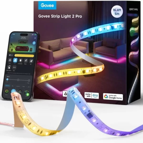 Govee RGBIC 16.4ft LED Strip Light 2 Pro, Works with Matter, Alexa, Google Assistant, Smart Color Changing Strip for Bedroom, Party, Home Decoration