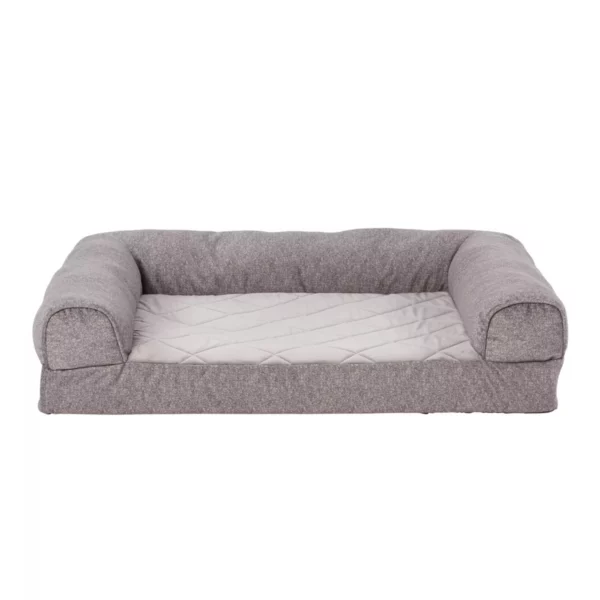 Gray Velvet Orthopedic Couch Dog Bed – Supportive Memory Foam Pet Sofa
