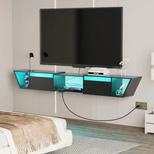HOOBRO Floating TV Stand with Power Outlet 63 Floating Entertainment Center with LED Light Modern 01