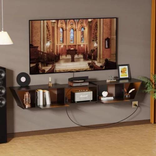 HOOBRO Floating TV Stand with Power Outlet 63 Floating Entertainment Center with LED Light Modern 06
