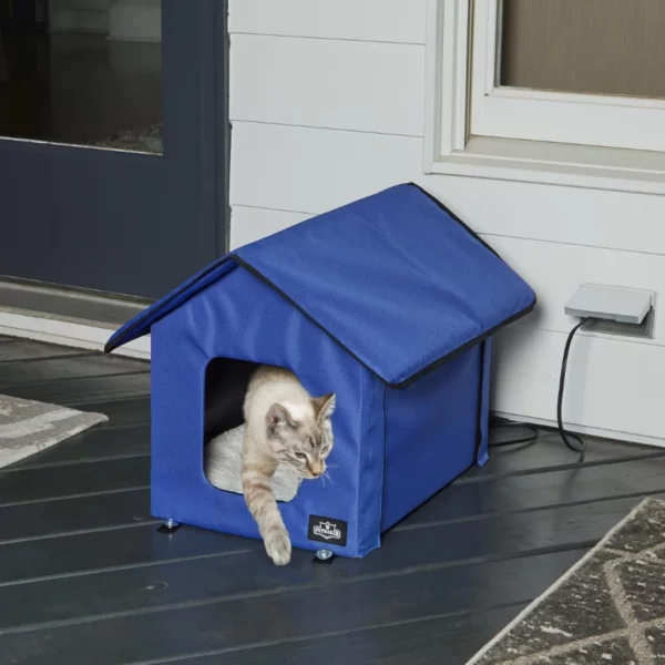 Heated Outdoor Cat Shelter – Insulated Double-Door Cat Bed with Zippered Roof, Warm Pad & Sherpa Lining for Barn or Garage