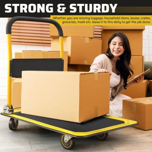 Heavy Duty Foldable Push Cart Dolly 660 lbs. Capacity Upgraded Collapsible Hand Truck Platform wit 06