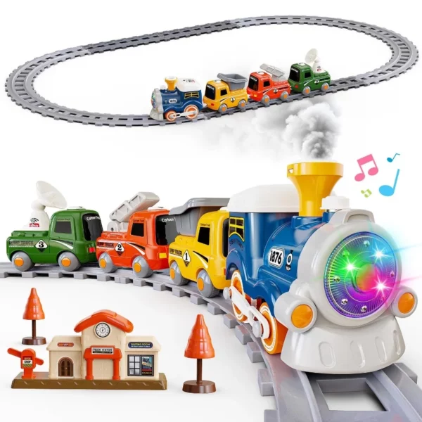 Hot Bee Train Set For Toddlers 2-4 Steam Electric Train With Lights & Sounds, Magnetic Connection, Gifts For Kids 3-6