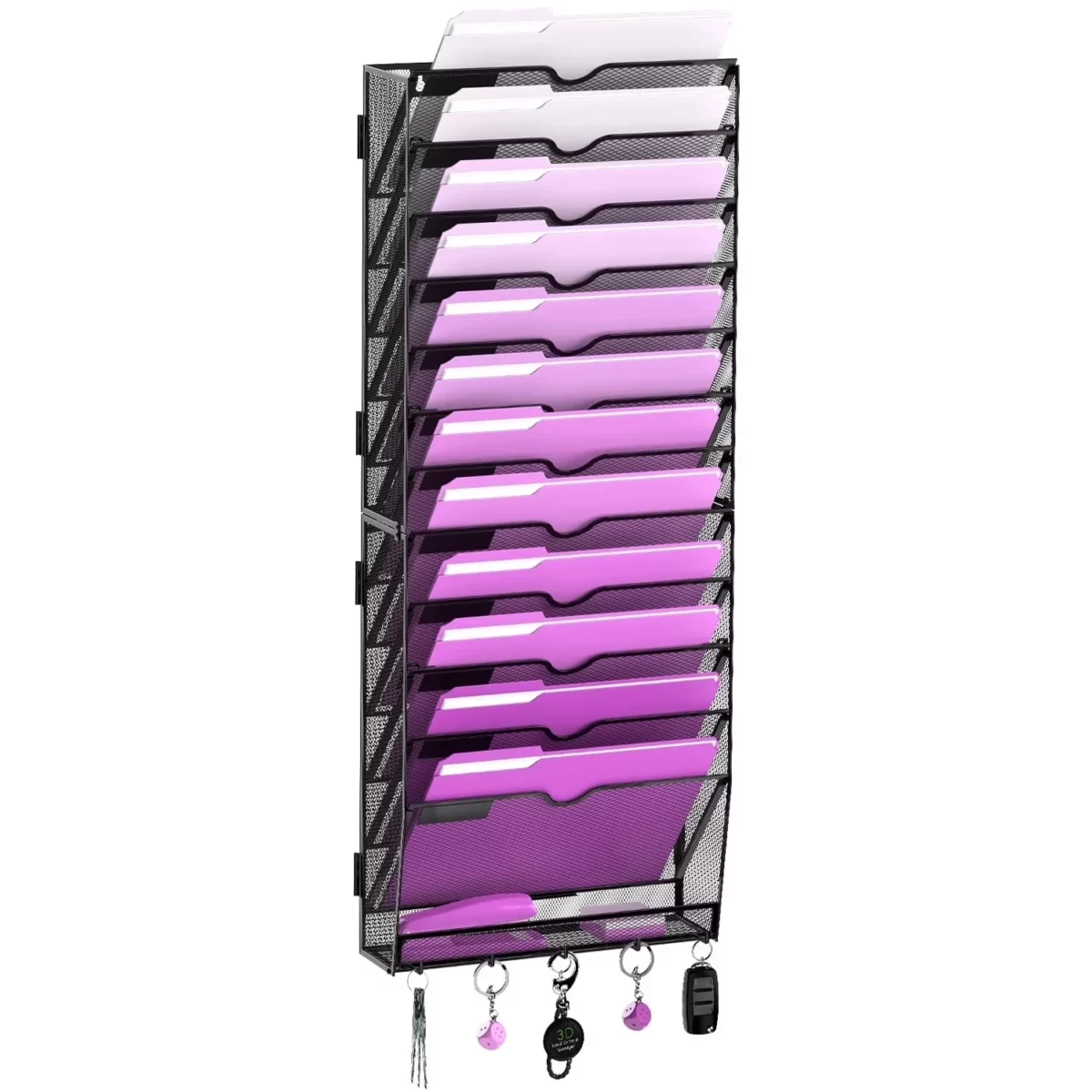 INTIGE 13 Tier Hanging File Organizer with Hooks Wall File Holder for Office HomeBlack 01