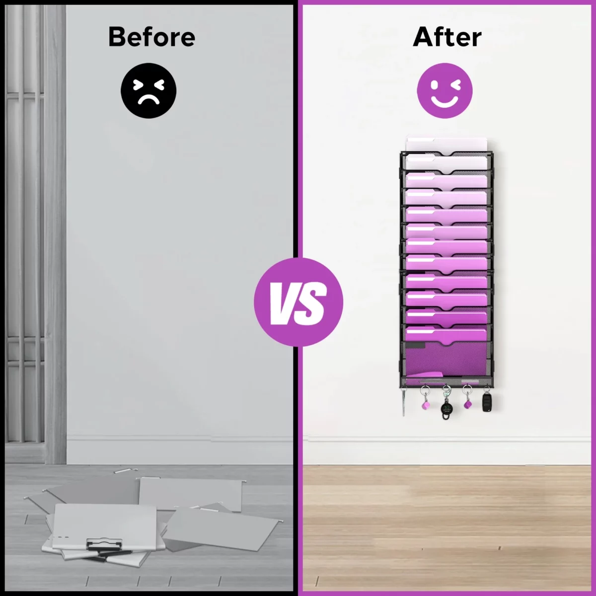 INTIGE 13 Tier Hanging File Organizer with Hooks Wall File Holder for Office HomeBlack 03