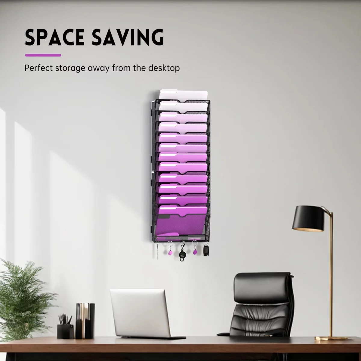 INTIGE 13 Tier Hanging File Organizer with Hooks Wall File Holder for Office HomeBlack 06