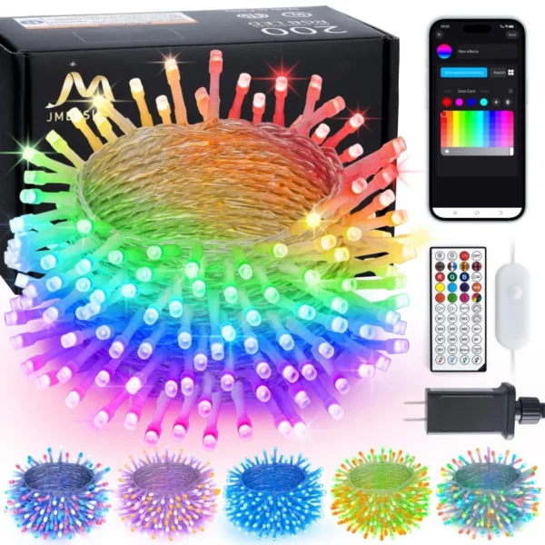JMEXSUSS RGB Christmas String Lights 200 LED – Plug-in Waterproof Lights with Clear Wire for Tree Bedroom Party Holiday Decor