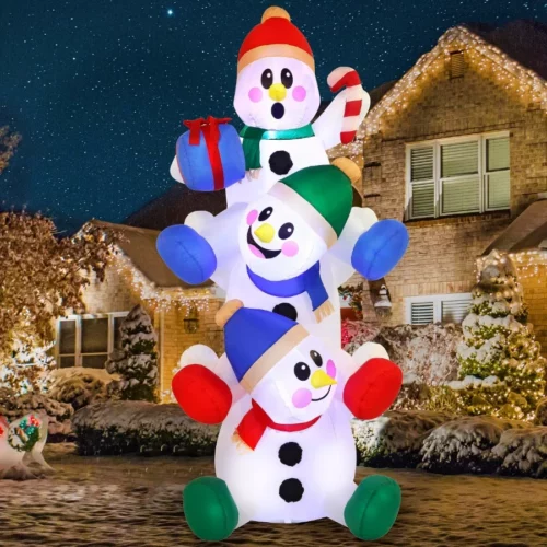 Joiedomi 6 FT Christmas Inflatable Decoration Stacked Snowman with Build in LEDs Blow Up Inflatables 01