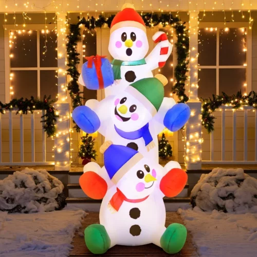 Joiedomi 6 FT Christmas Inflatable Decoration Stacked Snowman with Build in LEDs Blow Up Inflatables 04