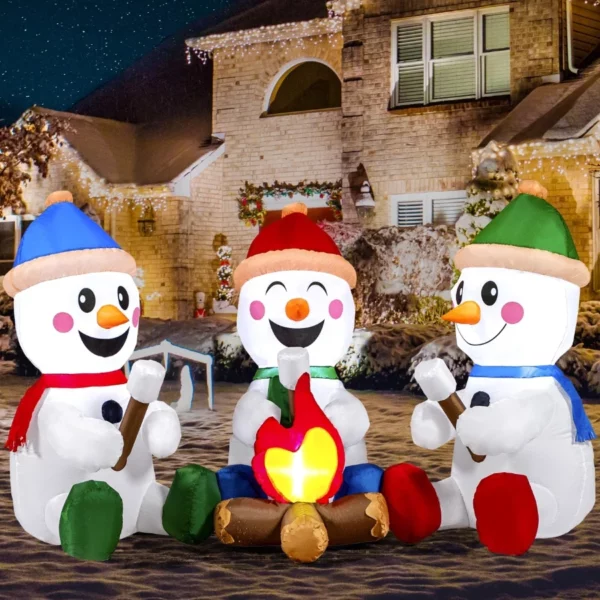 Joiedomi 6FT Christmas Inflatable Snowman Campfire Scene – Built-in LED Blow Up Yard Decoration for Outdoor Lawn, Garden & Winter Holiday USA