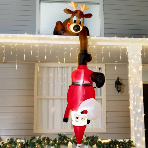 Joiedomi 8FT Christmas Inflatable Reindeer with Climbing Santa – Built-in LED Blow Up Yard Decoration for Outdoor Lawn, Garden & Xmas Party USA