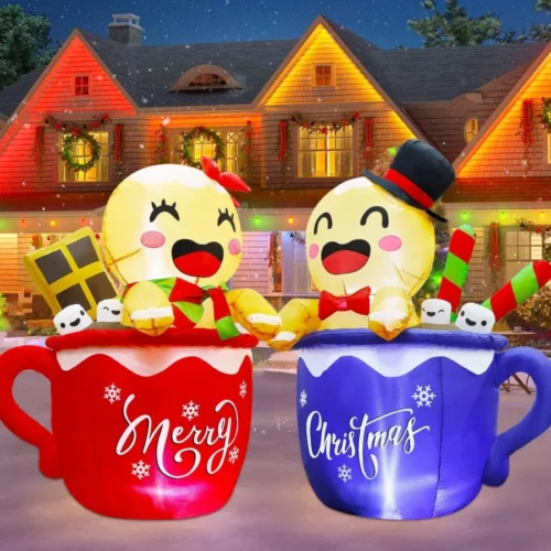 Joliyoou 4.5FT H Set of 2 Christmas Inflatable Decorations Blow Up Girl Boy Gingerbread Men Insid 01