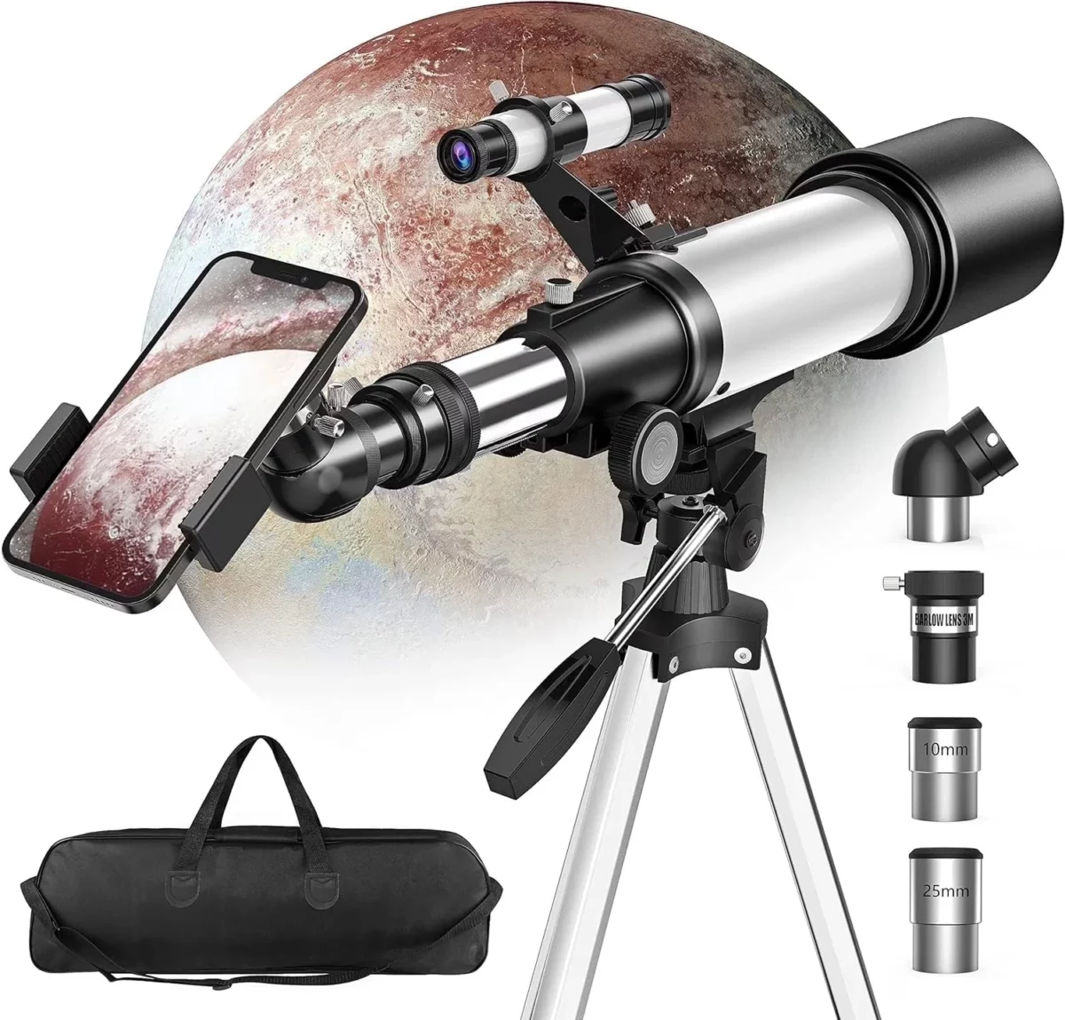 Juyafio Telescope 70mm Aperture Telescopes for Astronomy 16X 120X Magnification Telescopes for KidsAdults Portable Refractor Telescope with Adapter and Tripod 02