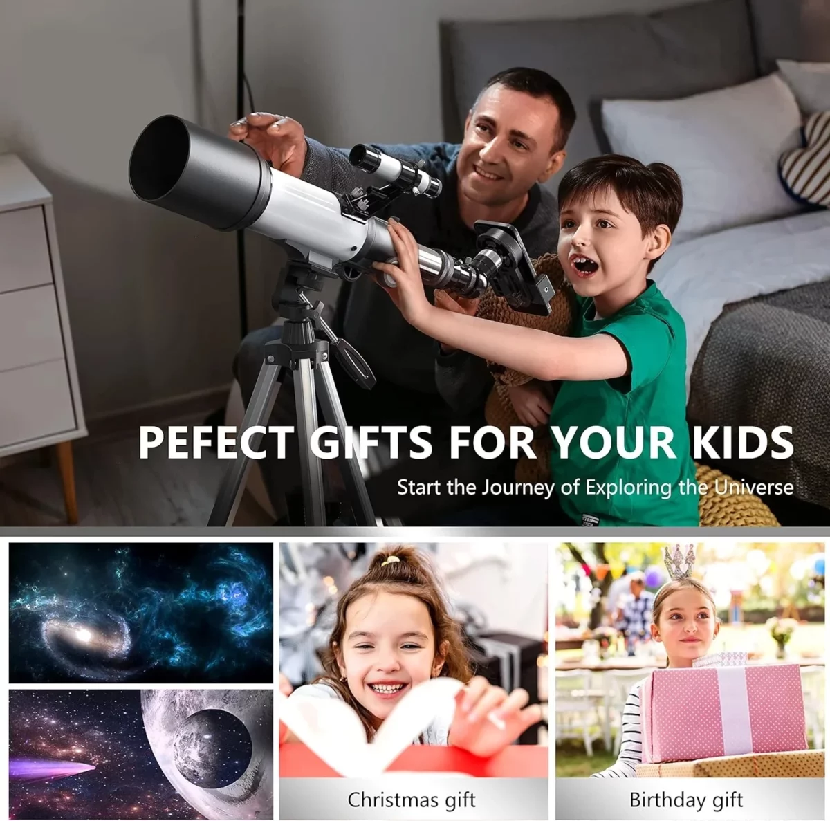 Juyafio Telescope 70mm Aperture Telescopes for Astronomy 16X 120X Magnification Telescopes for KidsAdults Portable Refractor Telescope with Adapter and Tripod 06