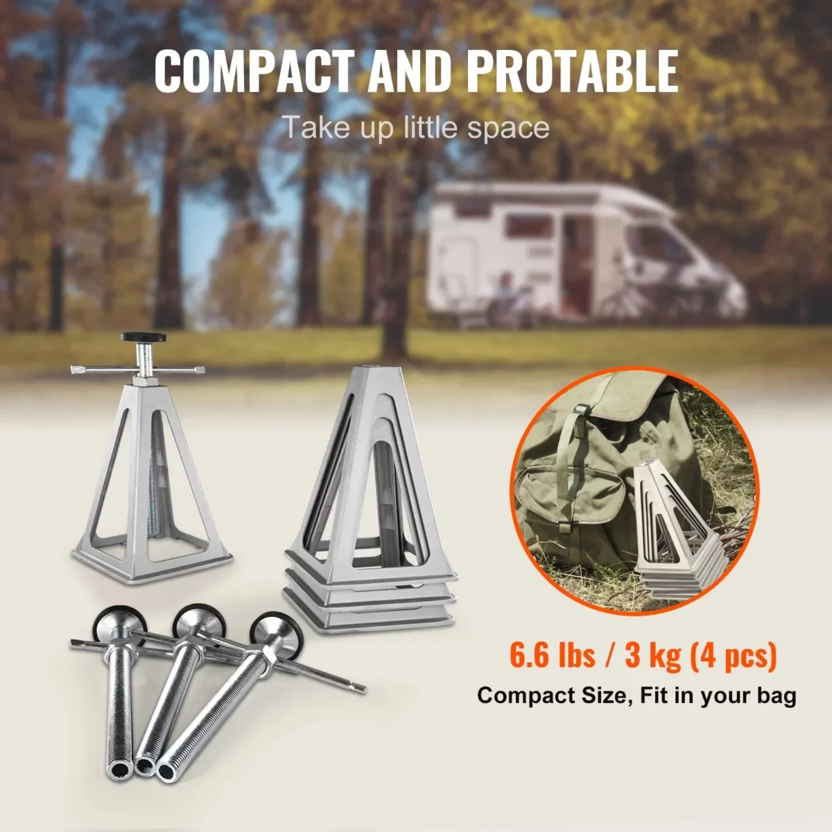 KFFKFF RV Stabilizer Jacks 4 Pack Aluminum RV Leveling Jacks RV Stack Jacks for RV Travel Trailer Camper Single Screw Jack Support up to 6000 Lbs Adjustable from 11 inch to 17 inch 02