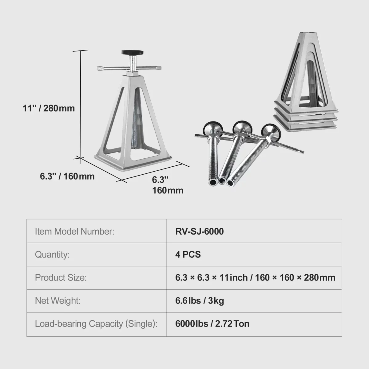 KFFKFF RV Stabilizer Jacks 4 Pack Aluminum RV Leveling Jacks RV Stack Jacks for RV Travel Trailer Camper Single Screw Jack Support up to 6000 Lbs Adjustable from 11 inch to 17 inch 03