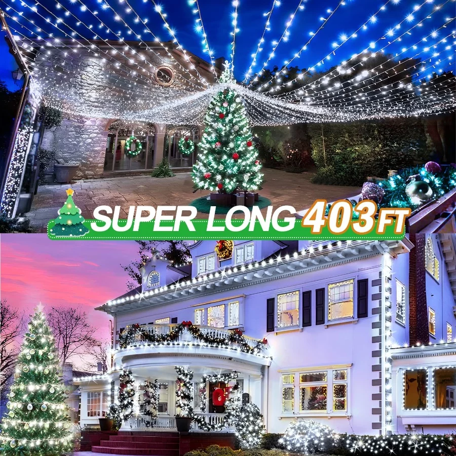 KNONEW 403ft 1000 LED String Lights Outdoor Christmas Lights 8 Modes & Timer Fairy Light Plug in Wat - 03 KNONEW 403ft 1000 LED String Lights Outdoor Christmas Lights 8 Modes Timer Fairy Light Plug in Wat 03