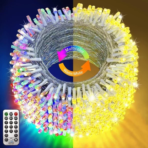 KNONEW 720 LED 337FT Outdoor Christmas Lights – Warm White to Multicolor Dimmable Waterproof String Lights 11 Modes Timer Roof Decor