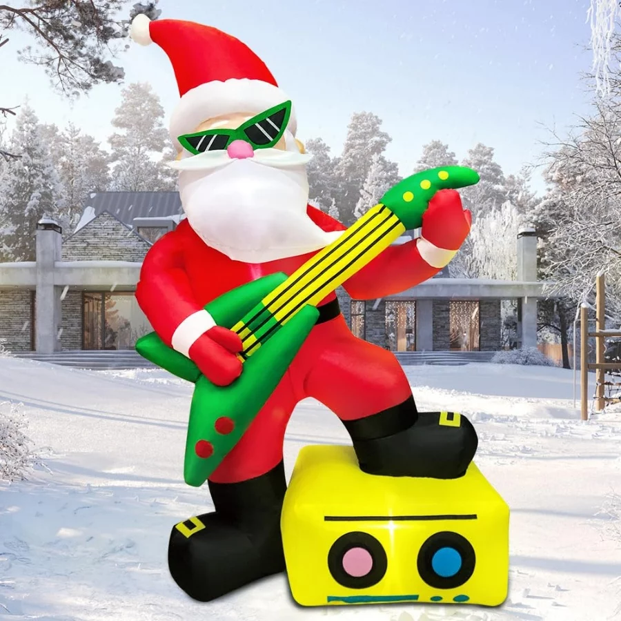 KOOY 6FT Christmas Inflatables Outdoor Decorations Santa Plays The Guitar,Blow Up Yard Decorations w - 04 KOOY 6FT Christmas Inflatables Outdoor Decorations Santa Plays The GuitarBlow Up Yard Decorations w 04