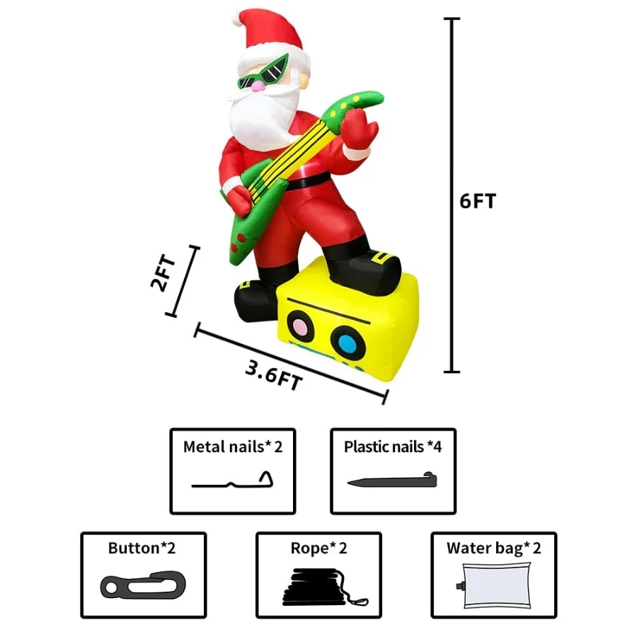 KOOY 6FT Christmas Inflatables Outdoor Decorations Santa Plays The Guitar,Blow Up Yard Decorations w - 06 KOOY 6FT Christmas Inflatables Outdoor Decorations Santa Plays The GuitarBlow Up Yard Decorations w 06