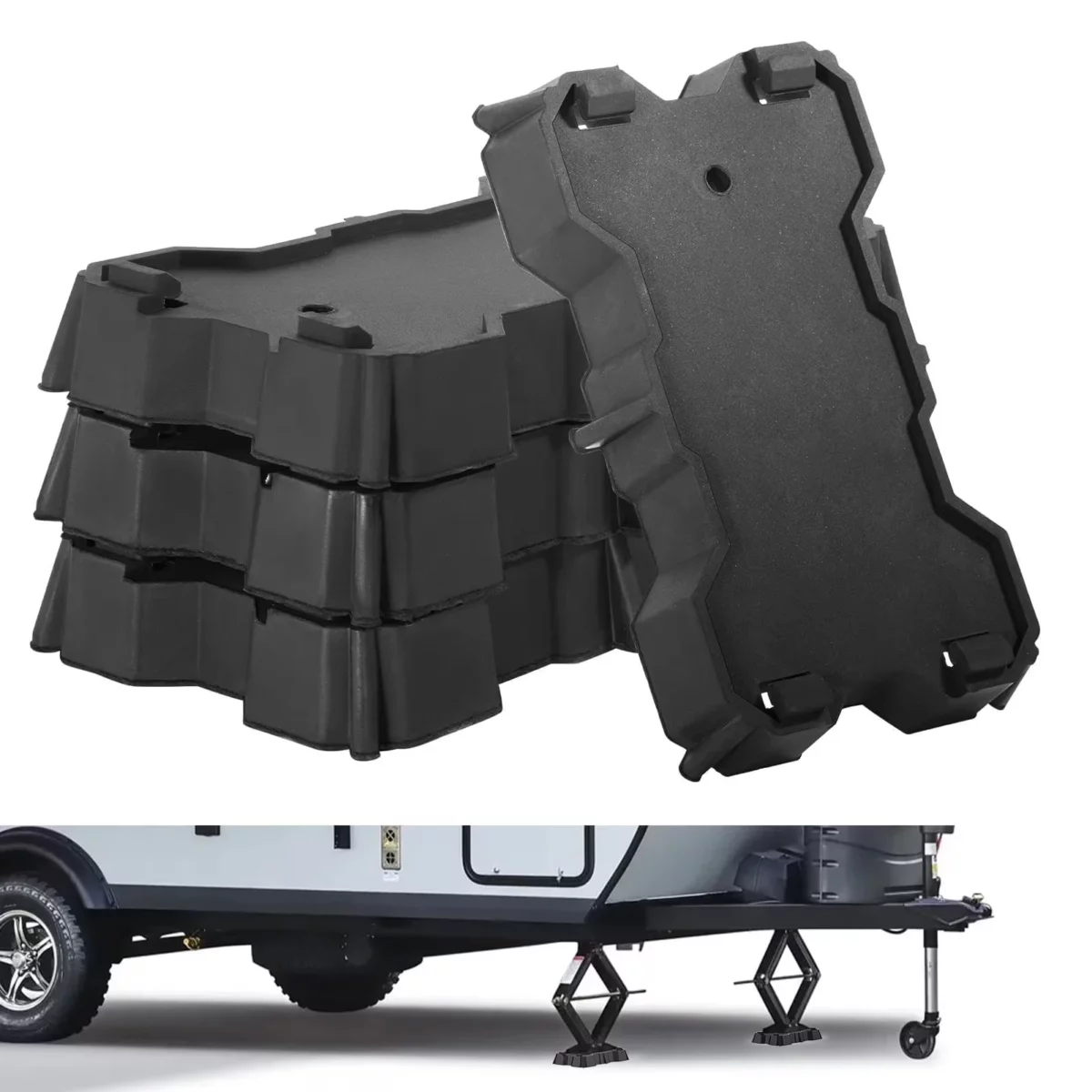Kohree 4 Pack RV Stabilizer Jack Pads 10000 lbs Load CapacityRV Leveling Scissor Jack Block for Travel Trailer Camper 5th Wheels Fits Foot Base 8.75 9.5 x 5.5 01