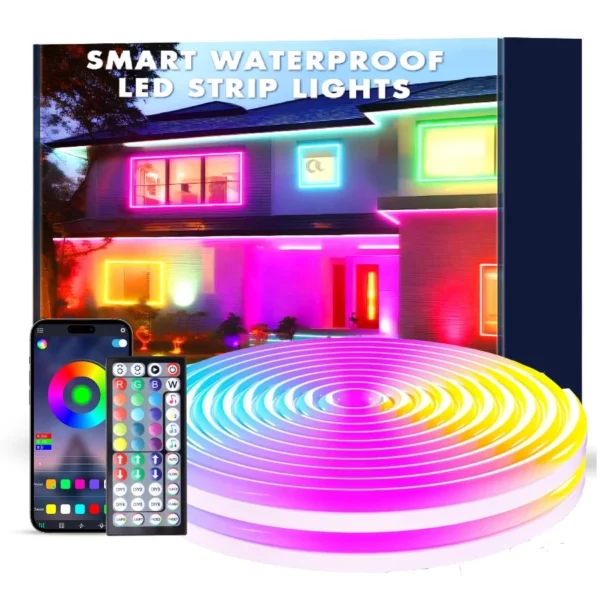 60FT LED Neon Light Cord, Flexible IP67 Waterproof RGB Strip with APP & Remote Control, Music Sync for Gaming Room and Bedroom Decor
