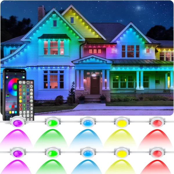 LETIANPAI 300FT Permanent RGB LED Outdoor Lights, DIY Scene IP67 Waterproof Eaves Lighting for Home Roof, Garden, Party & Holiday Décor