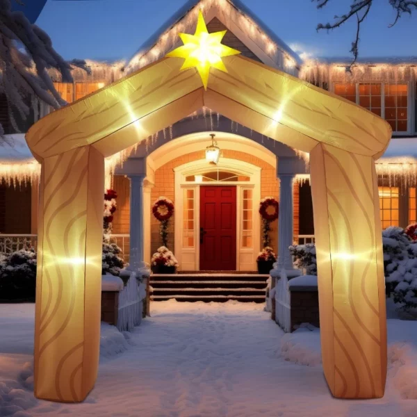 Christmas Inflatable Nativity Scene 9.8FT with LED Light, Outdoor Jesus Birth Decoration Arch, Easy to Inflate