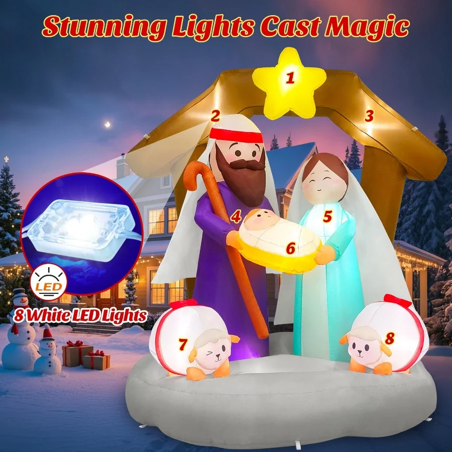 MICOCAH 6FT Tall Christmas Inflatables Nativity Scene Outdoor Decorations, Built-in LED Lights Funny - 03 MICOCAH 6FT Tall Christmas Inflatables Nativity Scene Outdoor Decorations Built in LED Lights Funny 03