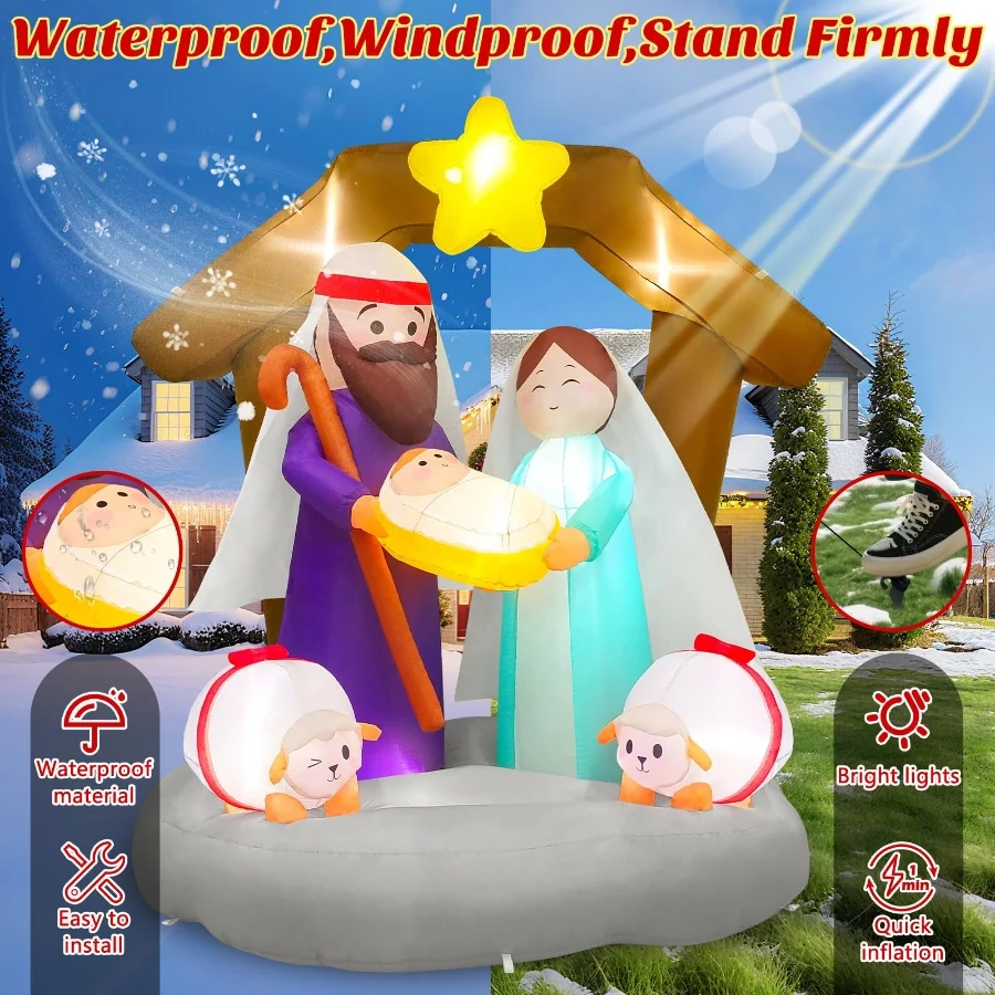 MICOCAH 6FT Tall Christmas Inflatables Nativity Scene Outdoor Decorations, Built-in LED Lights Funny - 06 MICOCAH 6FT Tall Christmas Inflatables Nativity Scene Outdoor Decorations Built in LED Lights Funny 06