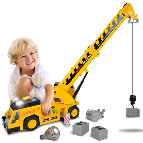 Maxx Action 3 in 1 27 Crane Truck – Realistic Construction Vehicle for Kids with Lights Sounds Motorized Driving Action 3