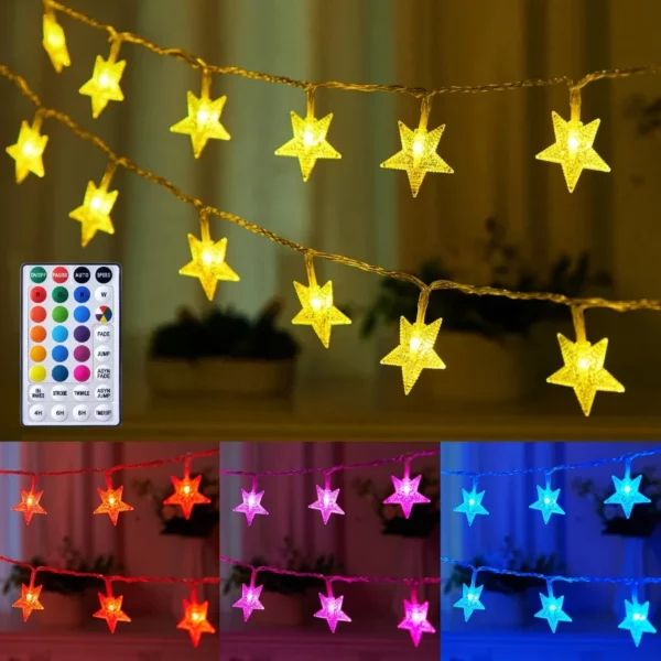 Minetom 50 LED Color Changing Star String Lights 17FT, USB Fairy Lights with Remote Timer, 16 Colors for Xmas Patio Decor