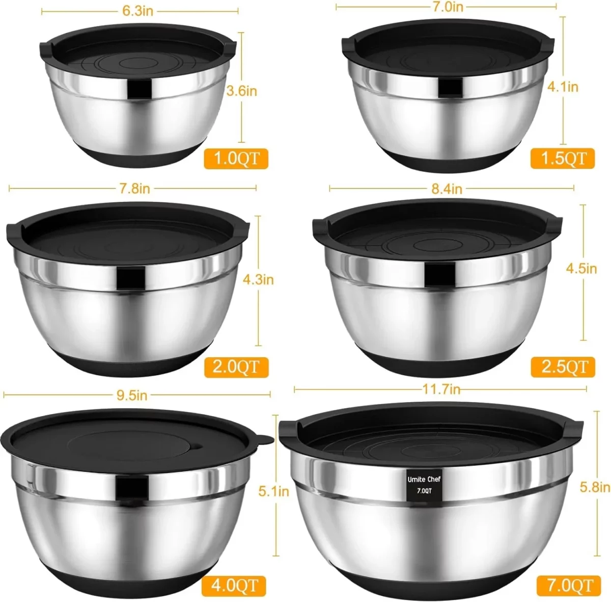 Mixing Bowls with Airtight Lids AOKIWO 26Pcs Stainless Steel Nesting Non Slip Bottoms Mixing Serving Bowls Set wtih 3 Grater Tools Gadgets 742.52.51.51QT Metal Salad Bowls for Serving Preppi 05