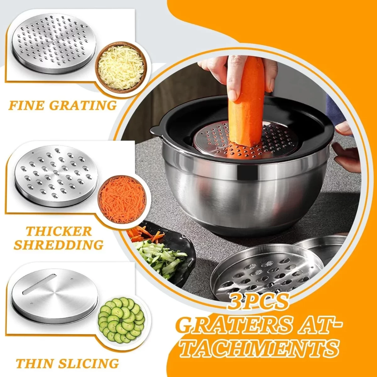 Mixing Bowls with Airtight Lids AOKIWO 26Pcs Stainless Steel Nesting Non Slip Bottoms Mixing Serving Bowls Set wtih 3 Grater Tools Gadgets 742.52.51.51QT Metal Salad Bowls for Serving Preppi 06