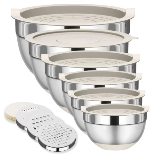 Mixing Bowls with Lids Set 6 Piece Stainless Steel Nesting Storage Bowls for Kitchen with 3 Grater 01