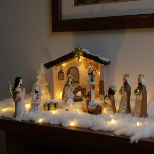 Indoor Nativity Set, 14 Piece Christmas Decoration, Perfect Manger Scene For Nativity Story Figures And Christian Religious Decor.