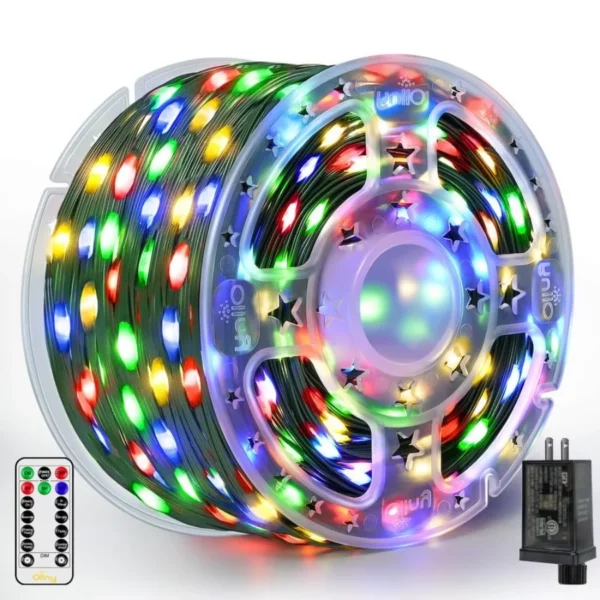 Ollny 1000 LED 330FT Multicolor Christmas Lights IP67 Waterproof Plug-in String Lights with Remote Timer 8 Modes for Outdoor Indoor Decor