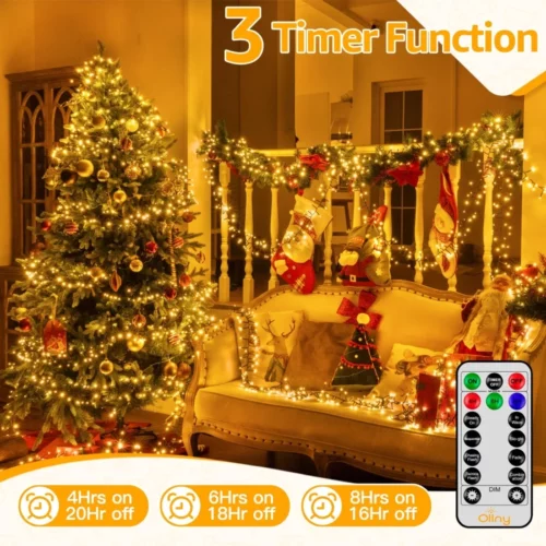 Ollny Cluster Christmas Lights 1000LED 49FT Warm White Tree Lights 8 Modes Timer Remote Waterproof 04