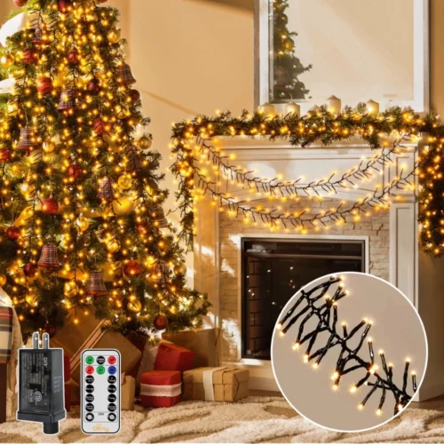 Ollny Cluster Christmas Lights 1000LED 49FT Warm White Tree Lights 8 Modes Timer Remote Waterproof 07