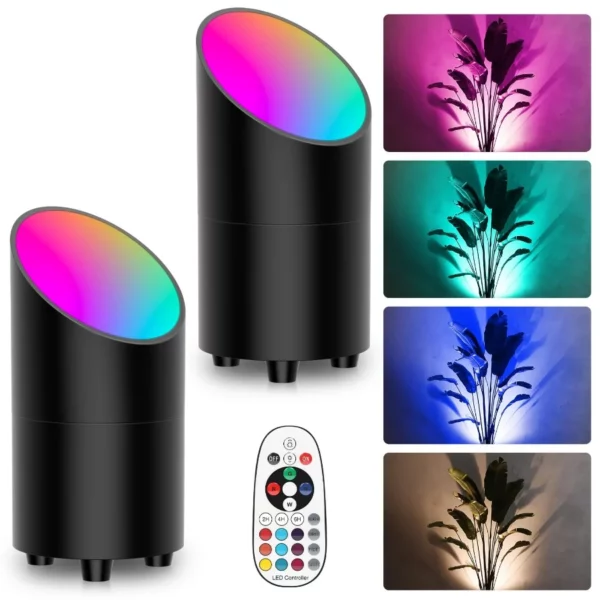 Onforu 7W RGBW Floor Can Lights 2 Pack, Remote Control Color Changing Indoor Uplights for Wall or Plant Decor